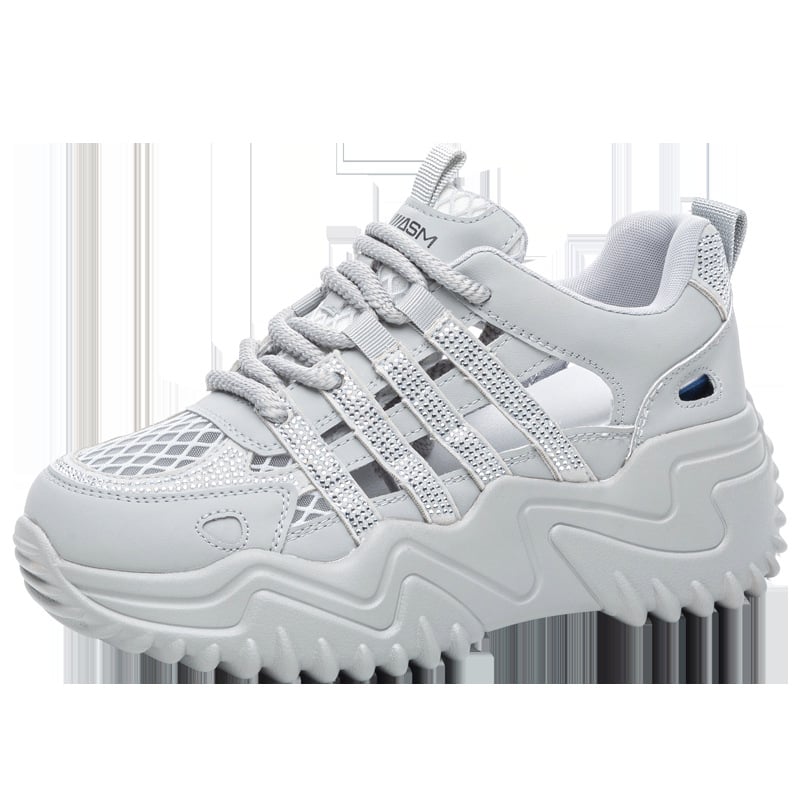 Γυναικεία αθλητικά παπούτσια με φαρδύ πάτο, πλέγμα επάνω, σόλα πολυουρεθάνης, μεσαίο ύψος φτέρνας 3–5 cm, κλείσιμο με κορδόνια