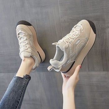Sneakers πλατφόρμες με χαμηλό επάνω μέρος, κορδόνια, ύφασμα στο πάνω μέρος, PU σόλα, ελαφριά και διαπνέουσες