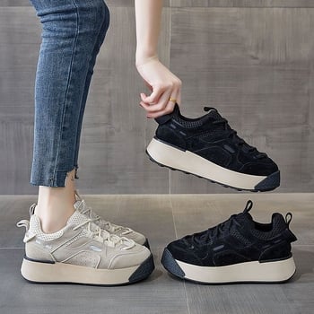 Sneakers πλατφόρμες με χαμηλό επάνω μέρος, κορδόνια, ύφασμα στο πάνω μέρος, PU σόλα, ελαφριά και διαπνέουσες