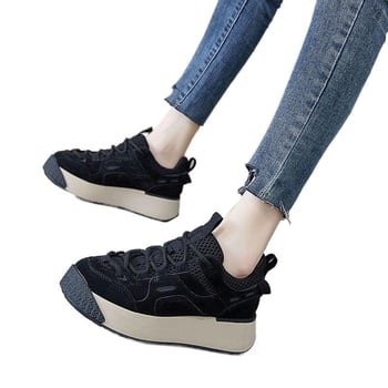 Sneakers πλατφόρμες με χαμηλό επάνω μέρος, κορδόνια, ύφασμα στο πάνω μέρος, PU σόλα, ελαφριά και διαπνέουσες