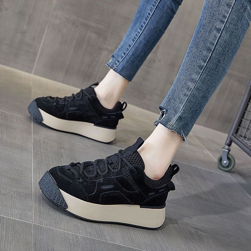 Sneakers πλατφόρμες με χαμηλό επάνω μέρος, κορδόνια, ύφασμα στο πάνω μέρος, PU σόλα, ελαφριά και διαπνέουσες