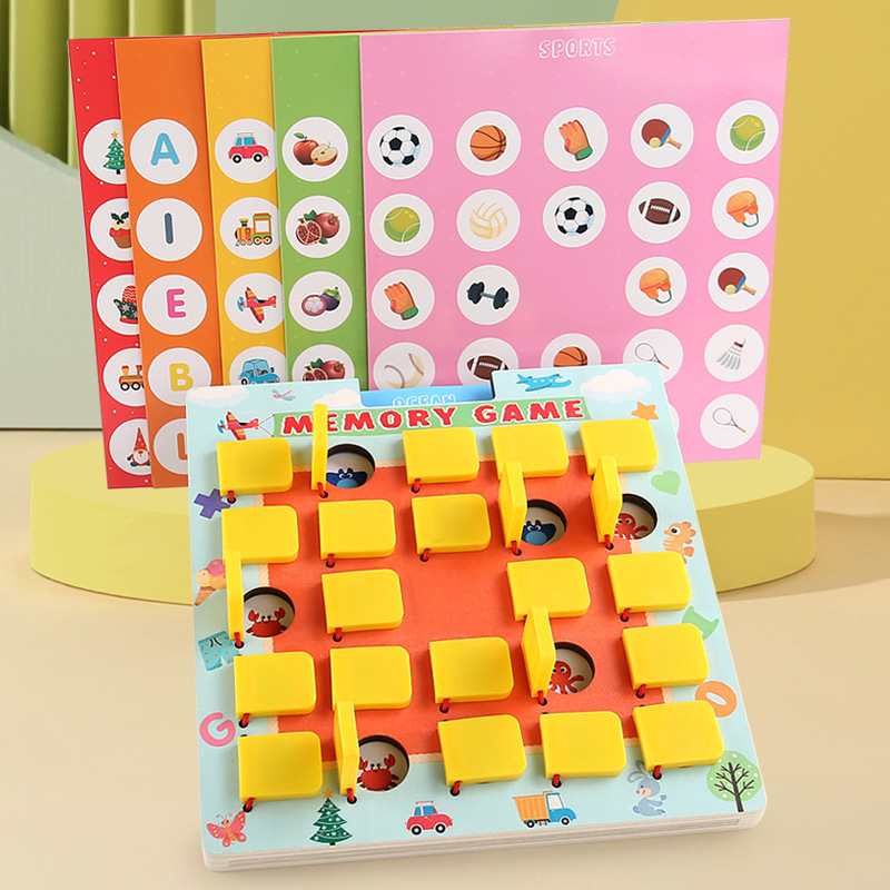 Drvena igra pamćenja s preklopnim karticama — Montessori slagalica za djecu 4–6 godina