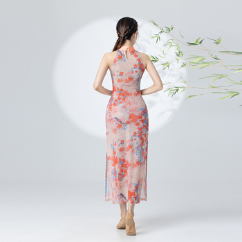 Hanfu nadahnut set za kvadratni ples, jedinstvena boja, gazasti detalji tkanine, gornji dio u stilu cheongsama, tkanina od poliesterske smjese 90%