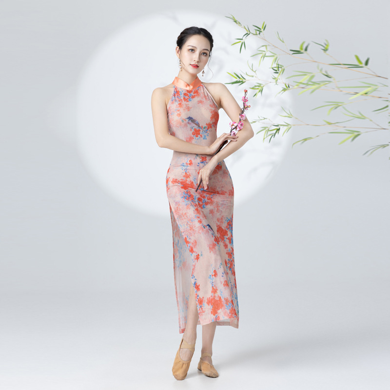 Hanfu nadahnut set za kvadratni ples, jedinstvena boja, gazasti detalji tkanine, gornji dio u stilu cheongsama, tkanina od poliesterske smjese 90%