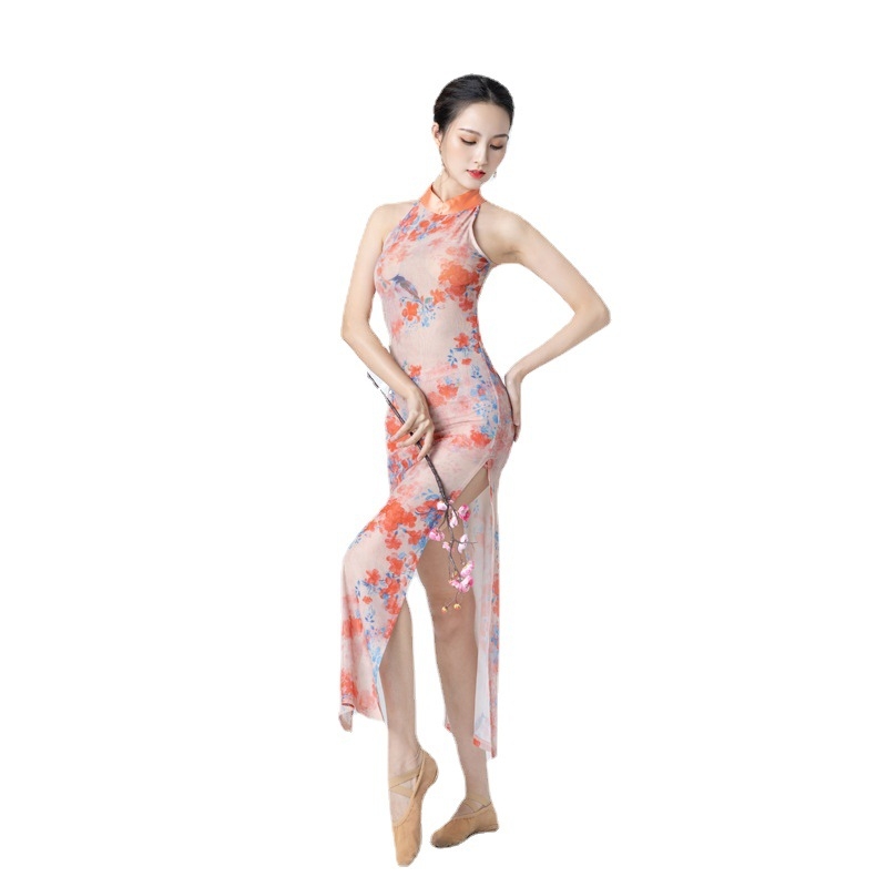 Hanfu nadahnut set za kvadratni ples, jedinstvena boja, gazasti detalji tkanine, gornji dio u stilu cheongsama, tkanina od poliesterske smjese 90%