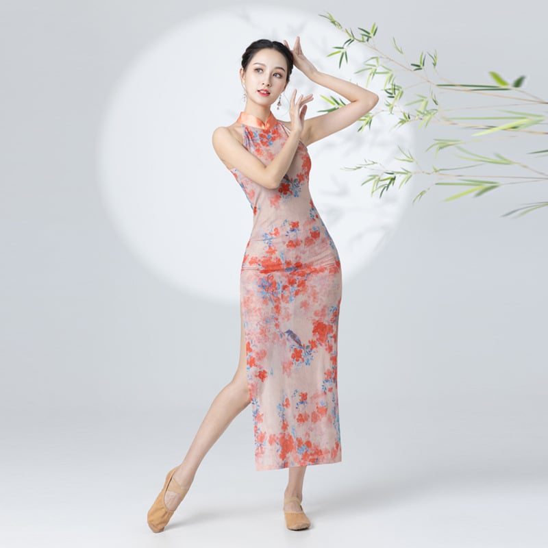 Hanfu nadahnut set za kvadratni ples, jedinstvena boja, gazasti detalji tkanine, gornji dio u stilu cheongsama, tkanina od poliesterske smjese 90%