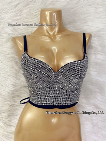 Dámsky bezramienkový bustier s kamienkami, sexy klubová móda, zmes polyestru a elastanu