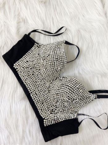 Ženski beznaramenični bustier s kristalima, seksi klub odjeća, poliester-elastanska smjesa