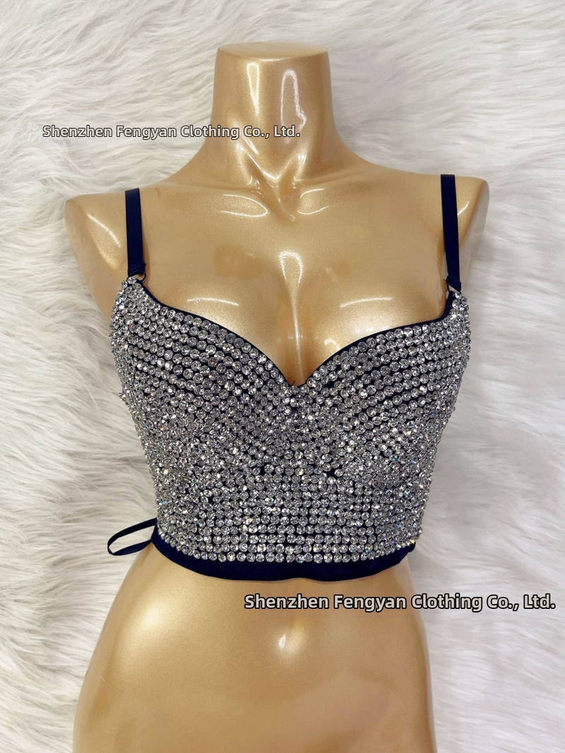 Dámsky bezramienkový bustier s kamienkami, sexy klubová móda, zmes polyestru a elastanu