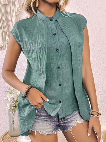 Bluza od poliestera, elegantan gradski stil, lažni dvodijelni set, stojeći ovratnik, raglan rukavi, srednja duljina