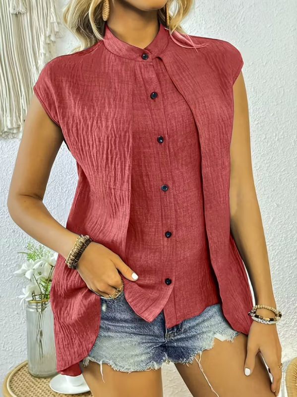 Bluza od poliestera, elegantan gradski stil, lažni dvodijelni set, stojeći ovratnik, raglan rukavi, srednja duljina