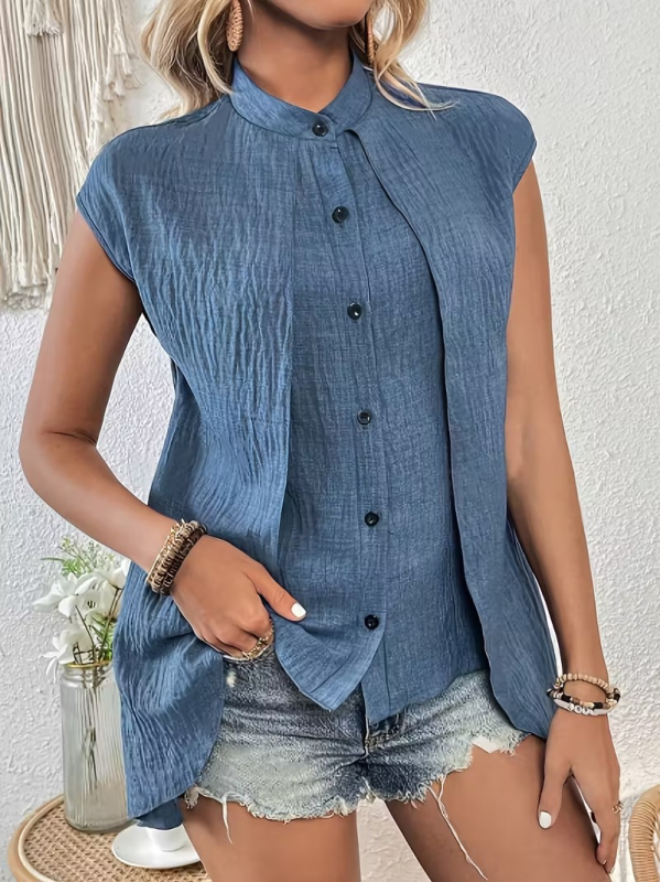 Bluza od poliestera, elegantan gradski stil, lažni dvodijelni set, stojeći ovratnik, raglan rukavi, srednja duljina