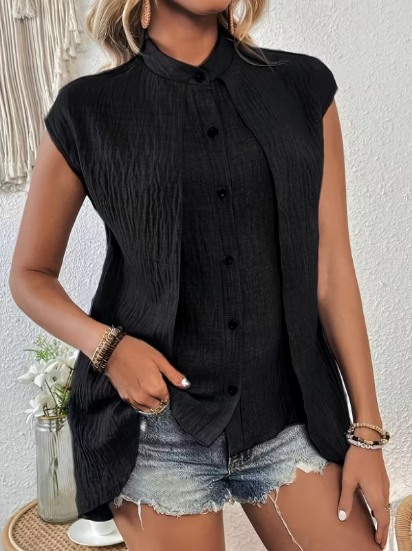 Bluza od poliestera, elegantan gradski stil, lažni dvodijelni set, stojeći ovratnik, raglan rukavi, srednja duljina