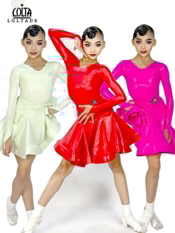 DNW Παιδικό Λατινικό Χορευτικό Κοστούμι για Κορίτσια, Μοντέρνος Χορός, Λαμπερή Δερμάτινη Υφή, 82% Ακετατική Νήματα, Επένδυση Πολυεστέρα-Βαμβάκι, Κατάλληλο για Χειμώνα-Άνοιξη-Φθινόπωρο