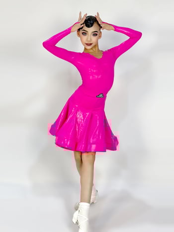 DNW Παιδικό Λατινικό Χορευτικό Κοστούμι για Κορίτσια, Μοντέρνος Χορός, Λαμπερή Δερμάτινη Υφή, 82% Ακετατική Νήματα, Επένδυση Πολυεστέρα-Βαμβάκι, Κατάλληλο για Χειμώνα-Άνοιξη-Φθινόπωρο