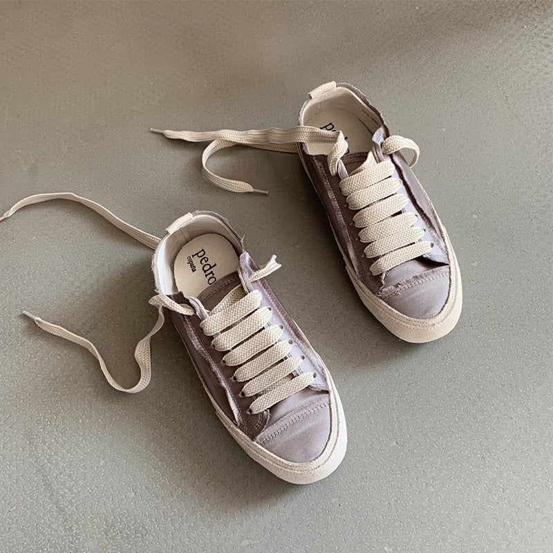 Γυναικεία σατέν αθλητικά με επάνω μέρος από σατέν, εσωτερικό από γνήσιο δέρμα, TPU φαρδιά σόλα, μεσαίου ύψους τακούνι 3–5 cm, κλείσιμο με κορδόνια