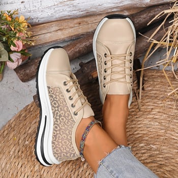 Γυναικεία αθλητικά παπούτσια από πλέγμα με κορδόνια, στρογγυλή μύτη, χαμηλό τακούνι και καουτσούκ σόλα