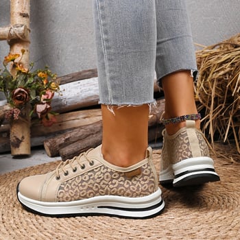 Γυναικεία αθλητικά παπούτσια από πλέγμα με κορδόνια, στρογγυλή μύτη, χαμηλό τακούνι και καουτσούκ σόλα