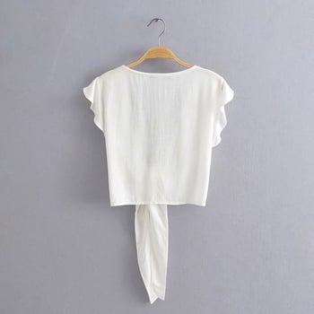 Košulja s vezanim kopčama, poliester, kratki rukavi, udoban kroj, kardigan stil, euro-američki streetwear