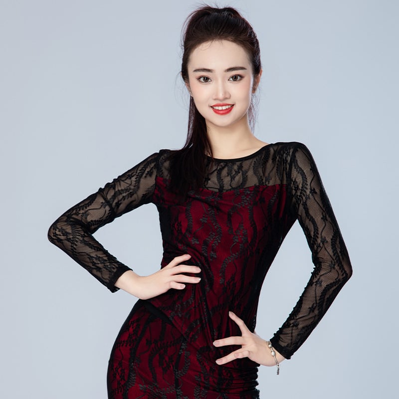 Latin tánc felső hosszú ujjú, karcsú szabás – pamut/polieszter keverék (65% pamut / 35% poliészter) – alkalmas has-táncra, latin és standard táncra