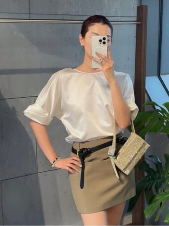 Mulberry selyem-pamut keverék ing, egyszínű, 5/4 ujj, kerek nyak, pull-over stílus mindennapi viselethez