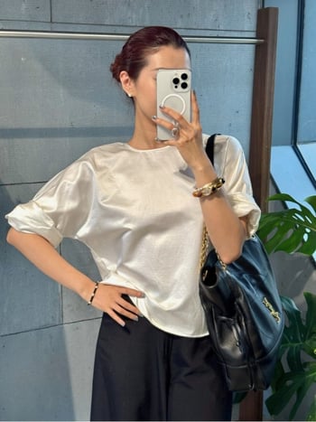 Mulberry selyem-pamut keverék ing, egyszínű, 5/4 ujj, kerek nyak, pull-over stílus mindennapi viselethez