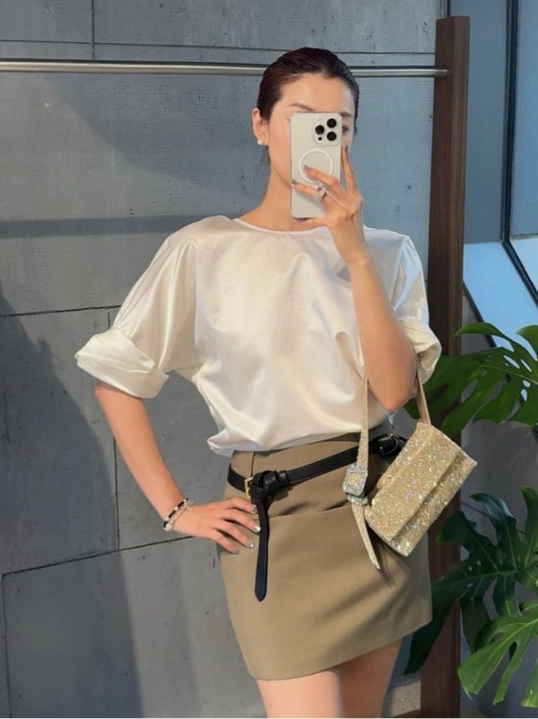 Mulberry selyem-pamut keverék ing, egyszínű, 5/4 ujj, kerek nyak, pull-over stílus mindennapi viselethez