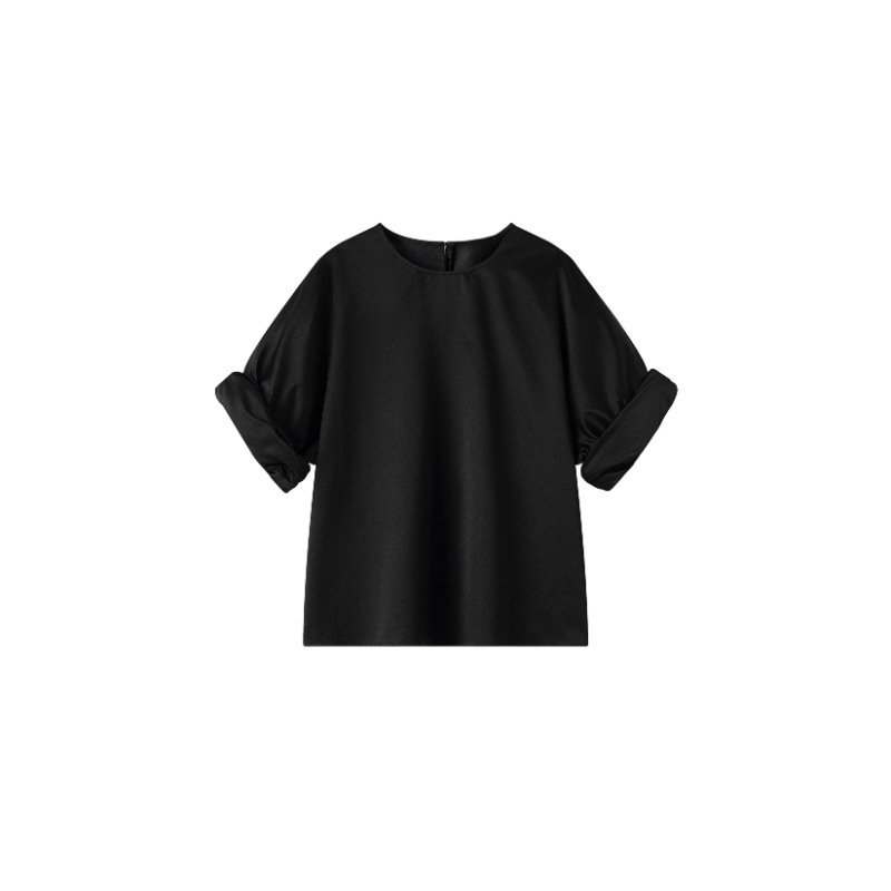 Mulberry selyem-pamut keverék ing, egyszínű, 5/4 ujj, kerek nyak, pull-over stílus mindennapi viselethez