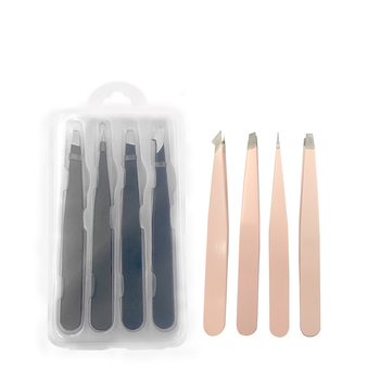 Szemöldök formázó eszközök készlet rozsdamentes acélból, műanyag dobozban, négy részes, tartalmaz csipesszeket