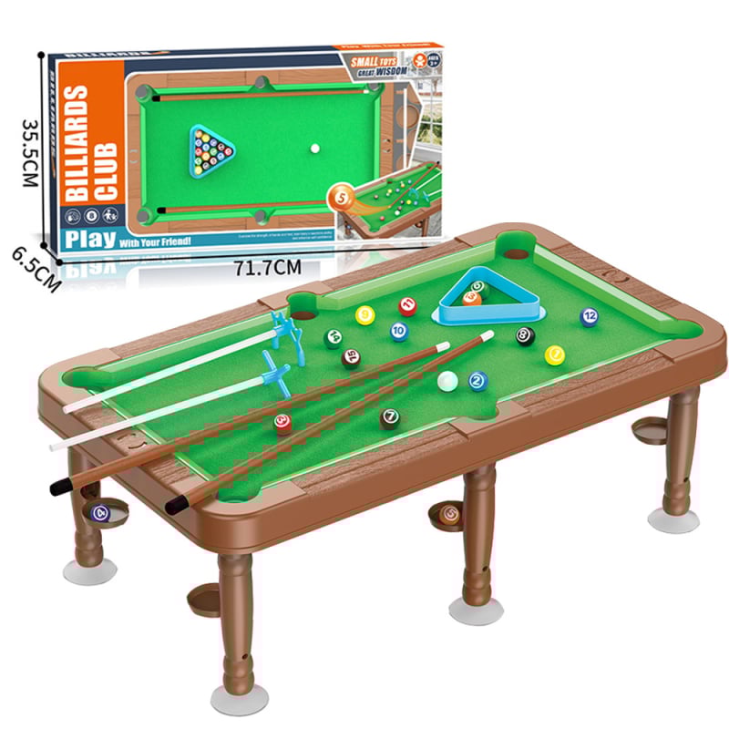 Hat az egyben gyerekek asztali játékok készlet: biliárd, társasjátékok, kosár és futball — beltéri használatra, műanyag kivitel, fejleszti a kéz-szem koordinációt, 4–6 éveseknek