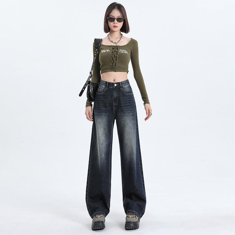 Nadrág, magas derekú, széles lábú, denim, 90–95% pamut, poliészter <30%, magas hőmérsékletű formázás, 2024 tél