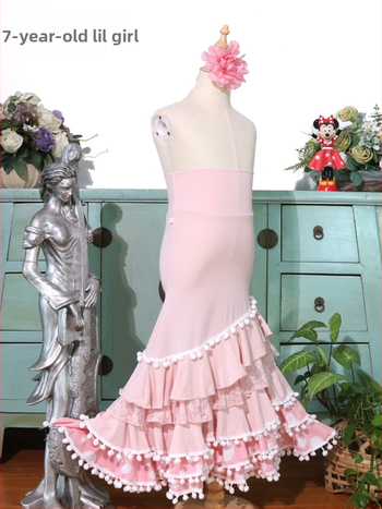 Detská flamenco tanečná sukňa z polyesteru s elastanom, 90–95% polyester, zima 2025, štýl literárny retro