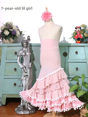 Detská flamenco tanečná sukňa z polyesteru s elastanom, 90–95% polyester, zima 2025, štýl literárny retro
