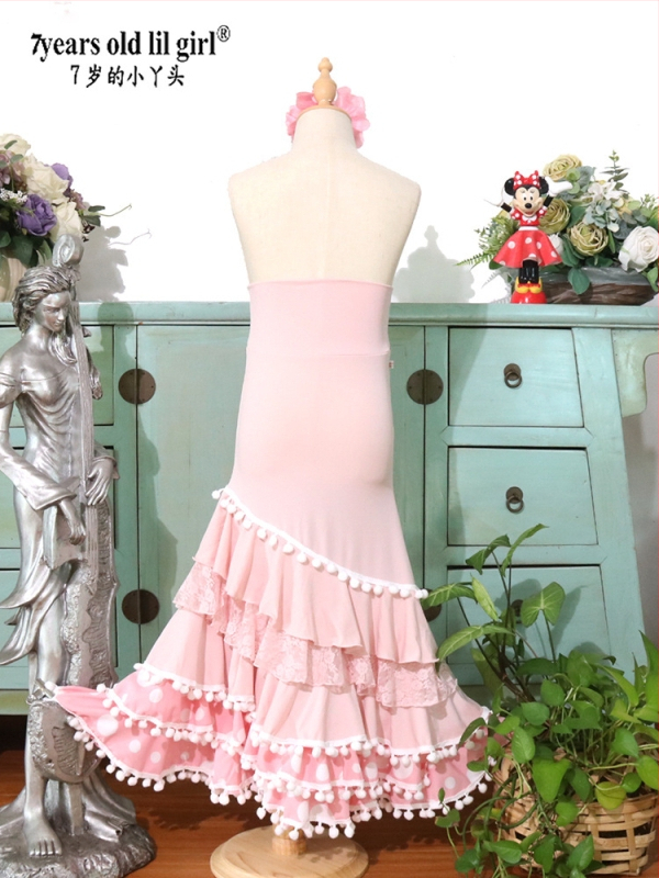 Detská flamenco tanečná sukňa z polyesteru s elastanom, 90–95% polyester, zima 2025, štýl literárny retro