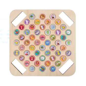 Fából készült oktatók társasjáték — flip and match, szülő-gyermek tanulás, fejleszti a logikus gondolkodást és a kéz-szem koordinációt, interaktív játék (bliszteres csomagolás), 4–14 éveseknek