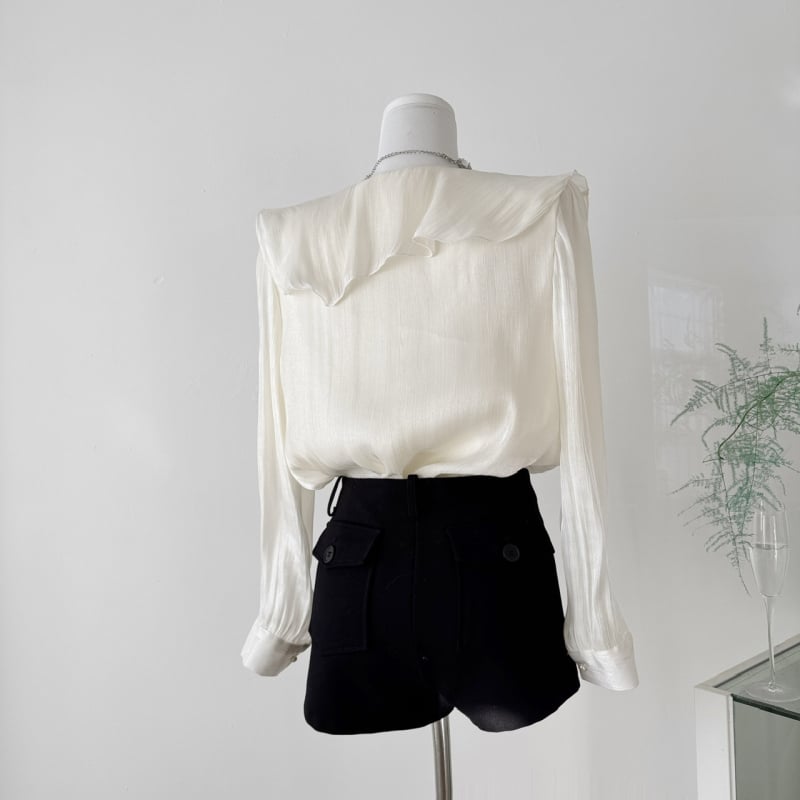 Poliészteres ing egyszínű dizájnnal, hosszú ujjú, Turn-down gallér, A-vonalú szabás