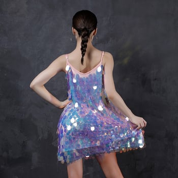 Latin tánc vállpántos ruha flitterekkel, modál anyagból (70% modál) és 30% flitter, nők számára