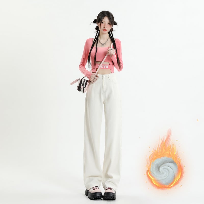 Farmernadrág, egyenes szárú, magas derekú, pamut-poliészter keverék, középmagasságú, mikroelasztikus