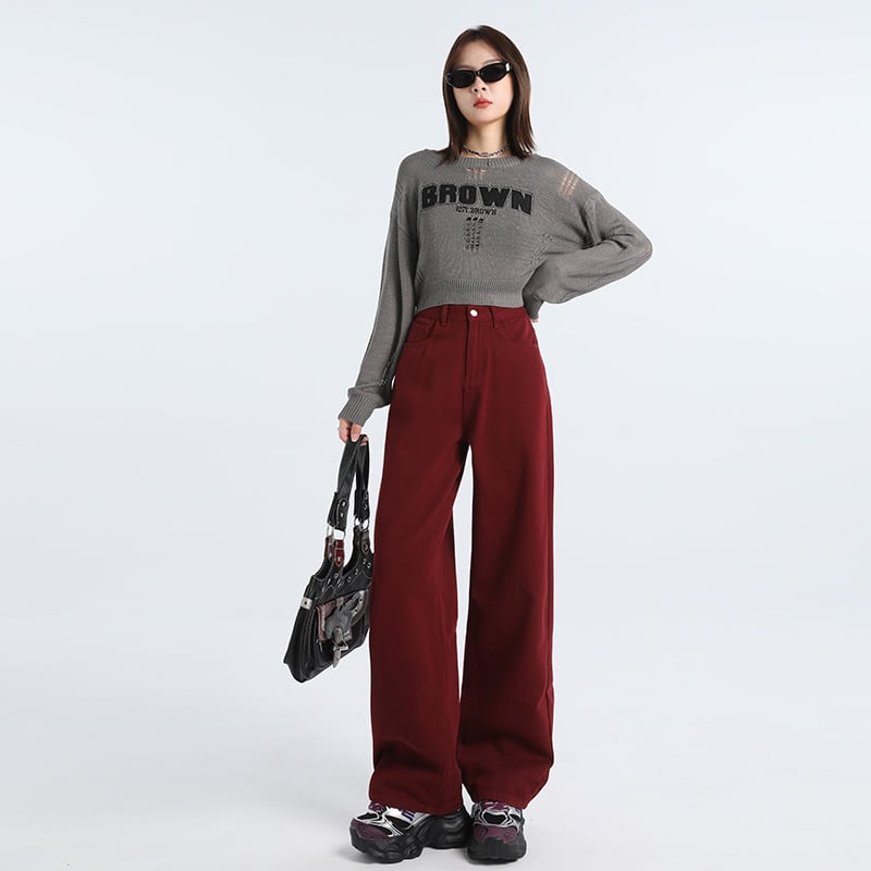 Farmernadrág, egyenes szárú, magas derekú, pamut-poliészter keverék, középmagasságú, mikroelasztikus