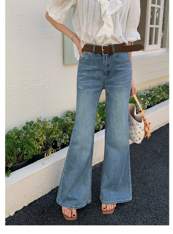 Női pamut-stretch denim nadrág, magas derék, mikro‑görbült egyenes szár, négyszeres rugalmasság, fleece bélés