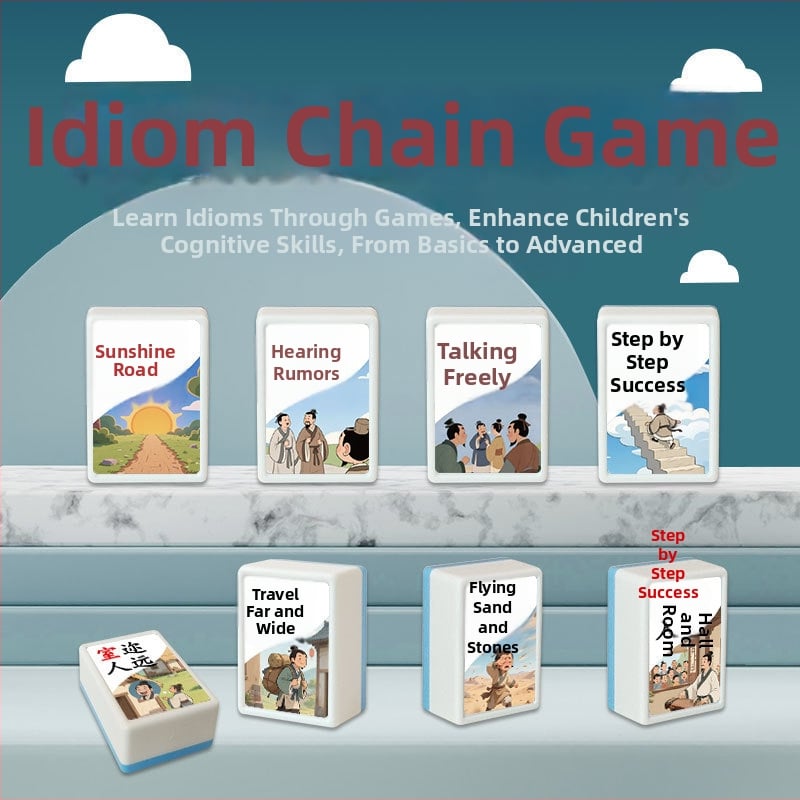 Oktatási kétfős idiom Mahjong játék gyerekeknek — interaktív családi társasjáték, műanyag, korosztály 7–14