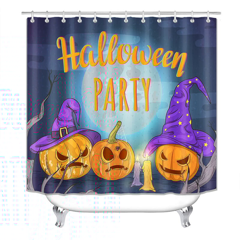 Zuhanyzófüggöny és fürdőszobai szőnyeg készlet, poliészter, vízálló, penészálló, fúrás nélküli telepítés, Halloween minta