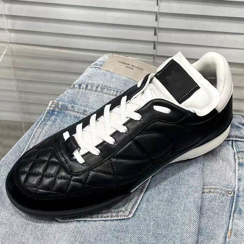 Унисекс спортни обувки от естествена кожа, кръгъл нос, връзки, диамантена шарка, гумена подметка