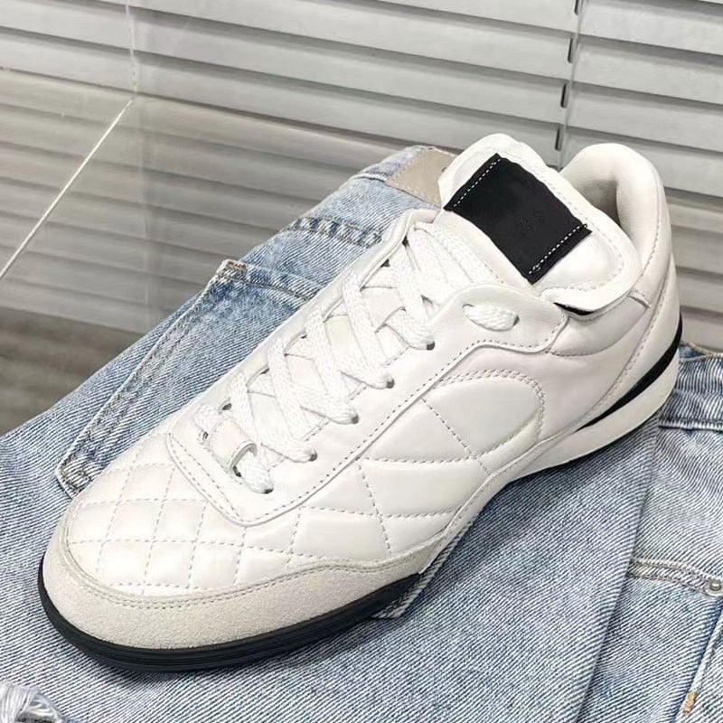 Унисекс спортни обувки от естествена кожа, кръгъл нос, връзки, диамантена шарка, гумена подметка