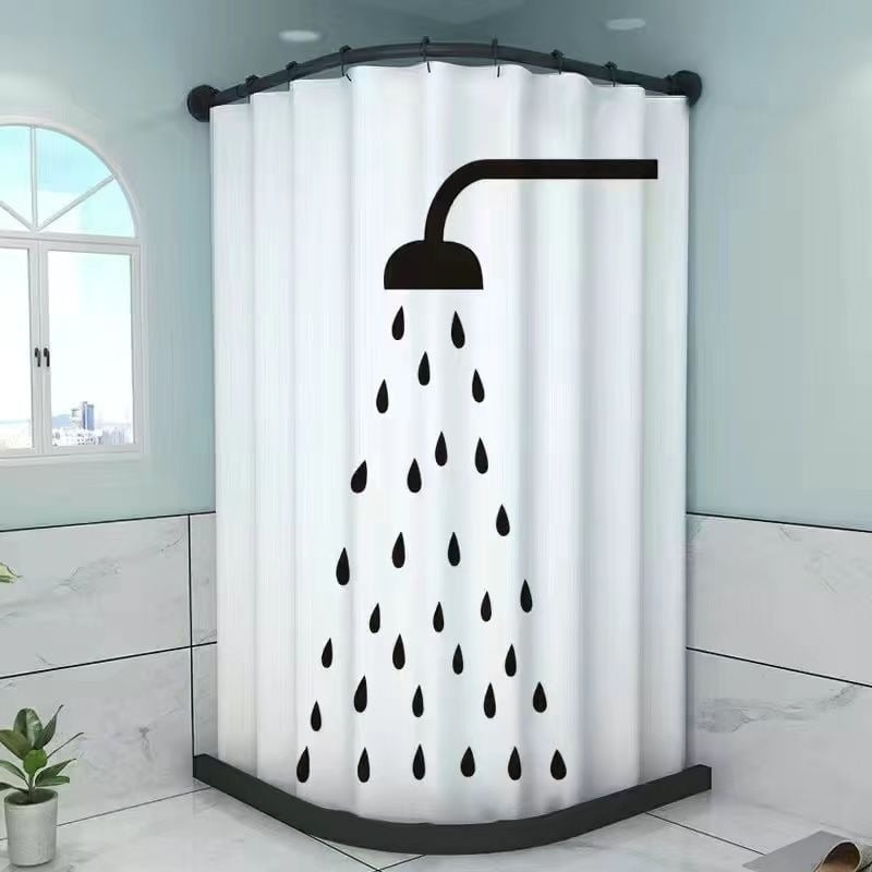 Fúrás nélküli mágneses zuhanyfüggöny ívelt rúddal, vízálló PVC anyag, virágos mintázat