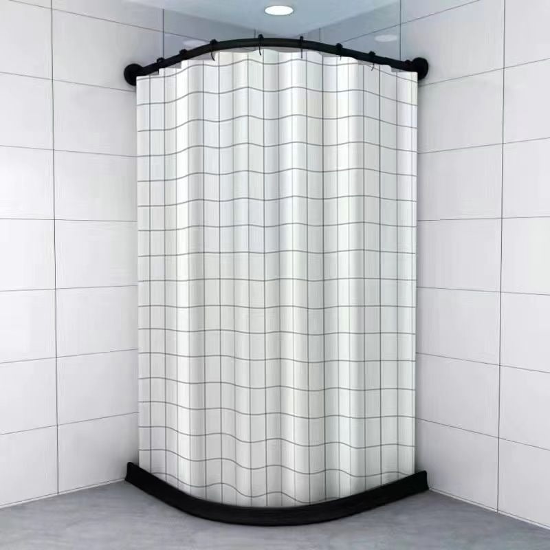 Fúrás nélküli mágneses zuhanyfüggöny ívelt rúddal, vízálló PVC anyag, virágos mintázat