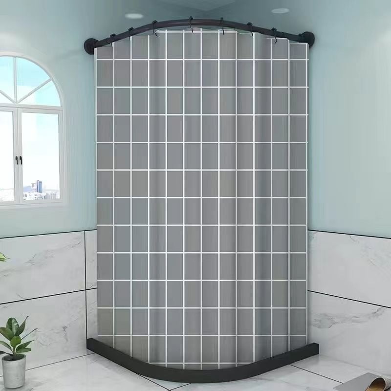 Fúrás nélküli mágneses zuhanyfüggöny ívelt rúddal, vízálló PVC anyag, virágos mintázat