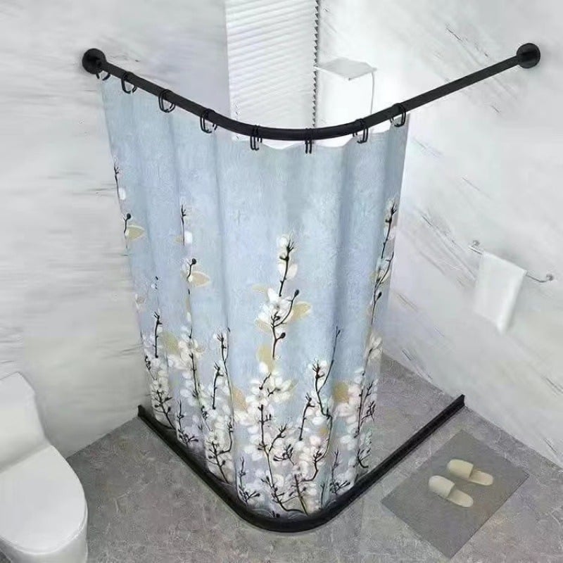 Fúrás nélküli mágneses zuhanyfüggöny ívelt rúddal, vízálló PVC anyag, virágos mintázat