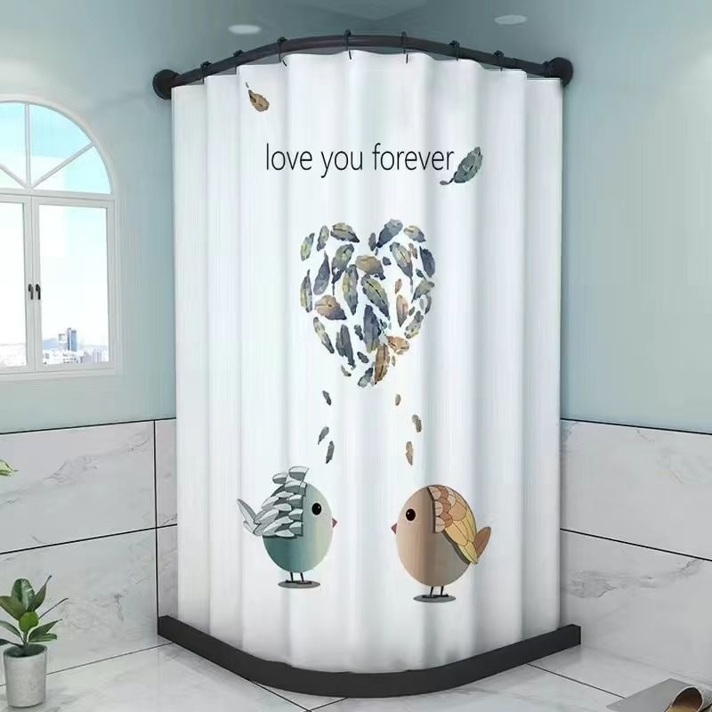 Fúrás nélküli mágneses zuhanyfüggöny ívelt rúddal, vízálló PVC anyag, virágos mintázat