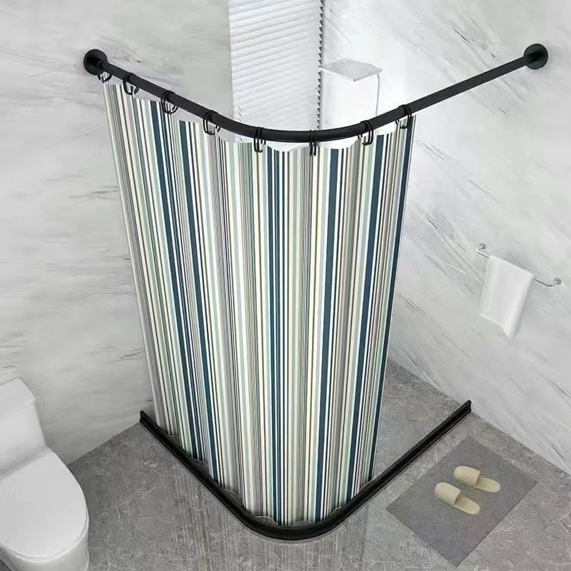 Fúrás nélküli mágneses zuhanyfüggöny ívelt rúddal, vízálló PVC anyag, virágos mintázat